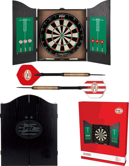 Foto: Psv dartkabinet home darts centre dartbord met 6 dartpijlen dart flights dart shafts darts cadeau