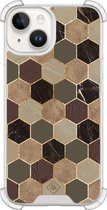 Casimoda® hoesje - Geschikt voor iPhone 14 - Kubus Groen Bruin - Shockproof case - Extra sterk - Siliconen/TPU - Bruin/beige, Transparant