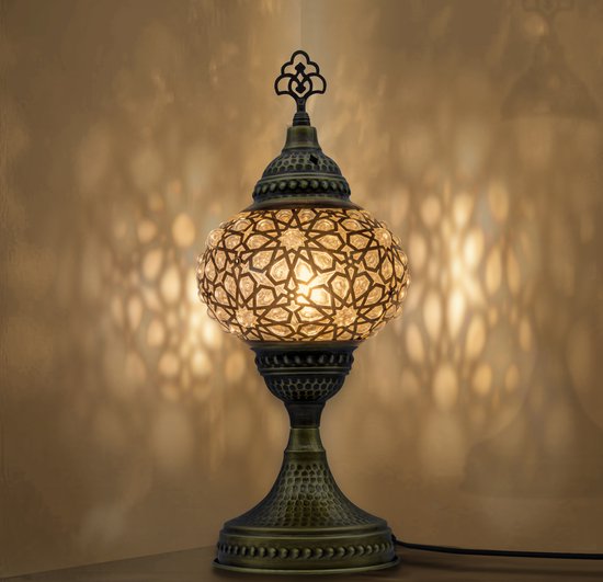 VALVELLO Lampe en mosaïque faite à la main, veilleuse, turque, arabe, orientale, Tiffany, Lampes de table décoratives marocaines pour chambre à coucher, bureau, salon et cadeau parfait pour les jours spéciaux – Hero