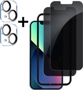 Podec 2x Privacy Screenprotector en 2x Camera Lens Protector voor iPhone 13 - Gehard Beschermglas - Transparant en Krasbestendig - Tempered Glass Screen Cover