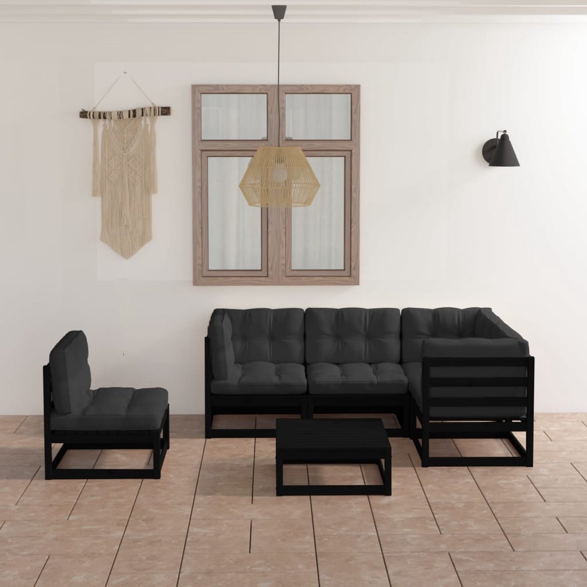 The Living Store 6-delige Loungeset met kussens massief grenenhout - Loungeset - Tuinset - Tuinlounge - Houten Lounge - Grenenhout