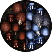 Kerstballen mini - 40x st - donkerblauw en donkerbruin - 3 cm - kunststoff - kerstversiering