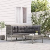 The Living Store Tuinhoekbank grijs 65x65x75 cm - PE-rattan - staal