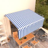 The Living Store Uitschuifbare Luifel - Blauw/Wit - 400 x 300 cm - Met PU-coating