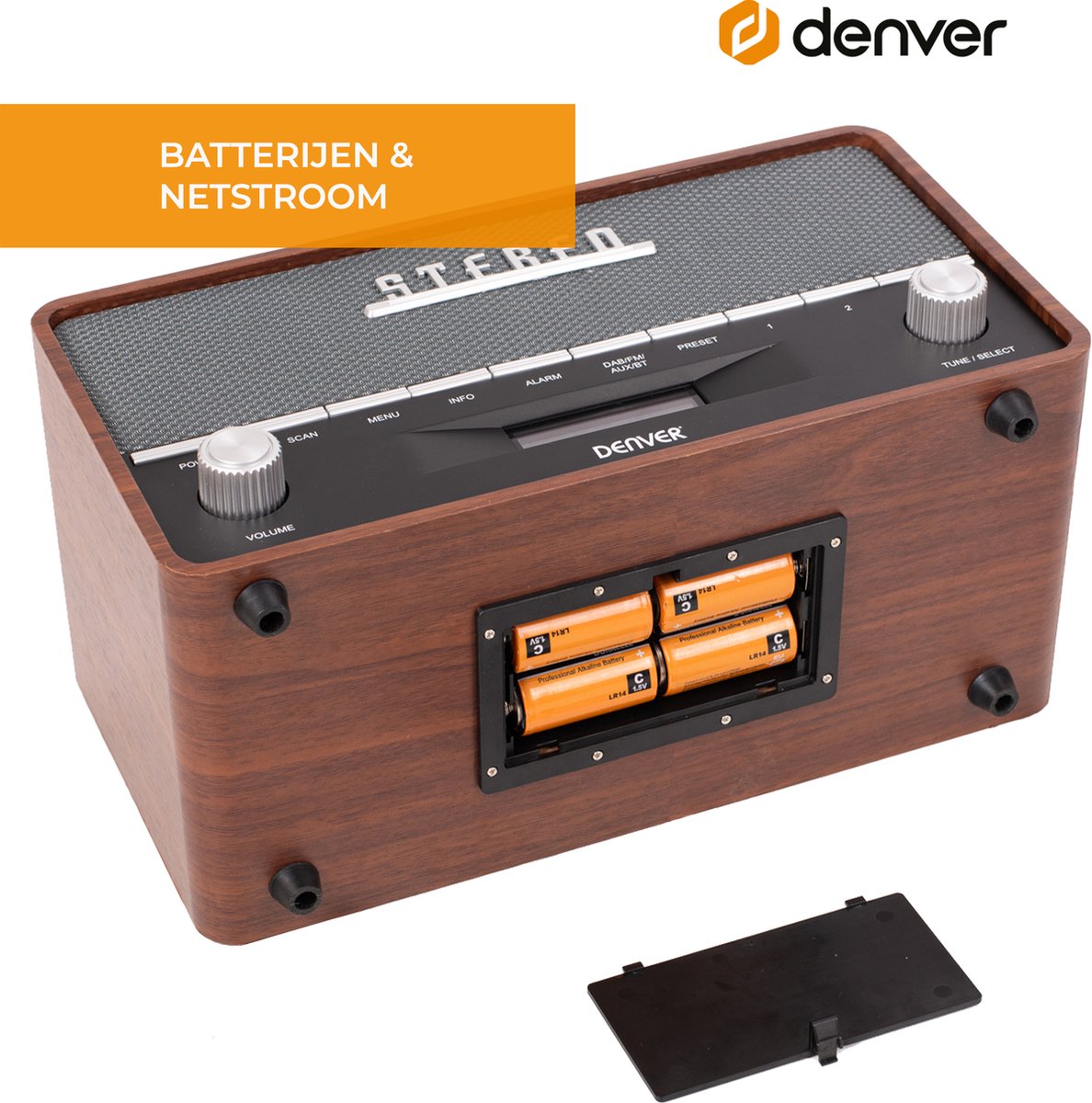 Radio Vintage Denver DAB-36 | Grand écran, Bluetooth, FM, Bois Véritable - Alimentation Secteur Ou Piles - Style Rétro Années 50