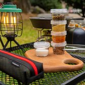 5 stuks Camping Spice Jars Sets - Joyeee Zout en Peper Shakers met Witte Draagbare Reizen Opbergtas, Splicable Kruiden Organizer Containers Dispenser voor Outdoor BBQ Picknick