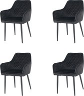 Nuvolix velvet eetkamerstoelen met armleuning set van 4 "Barcelona" - stoel met armleuningen - eetkamerstoel - velvet stoel - zwart