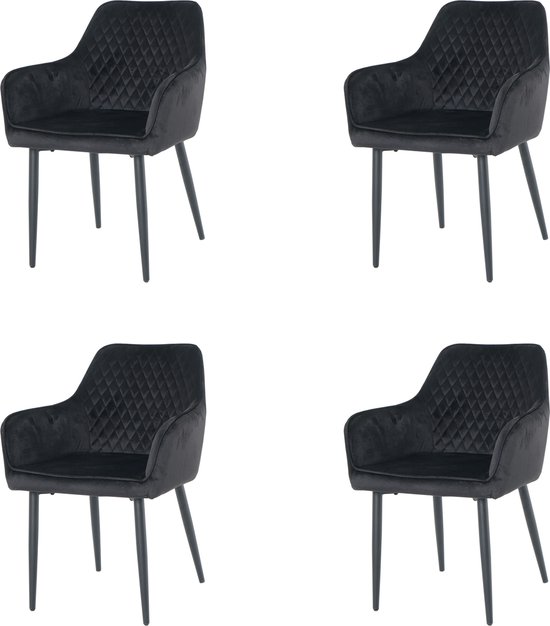 Nuvolix velvet eetkamerstoelen met armleuning set van 4 