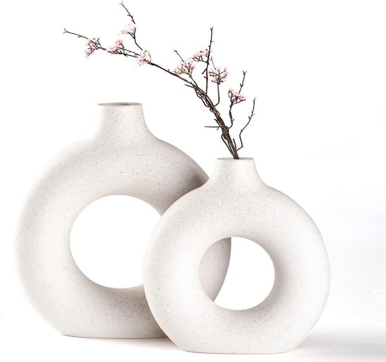 Vases pour herbe de pampa, vase créatif pour intérieur moderne, vase fait main, en céramique, pour fleurs séchées, artisanat, décoration de bureau, décoration de maison, ensemble de vases, blanc