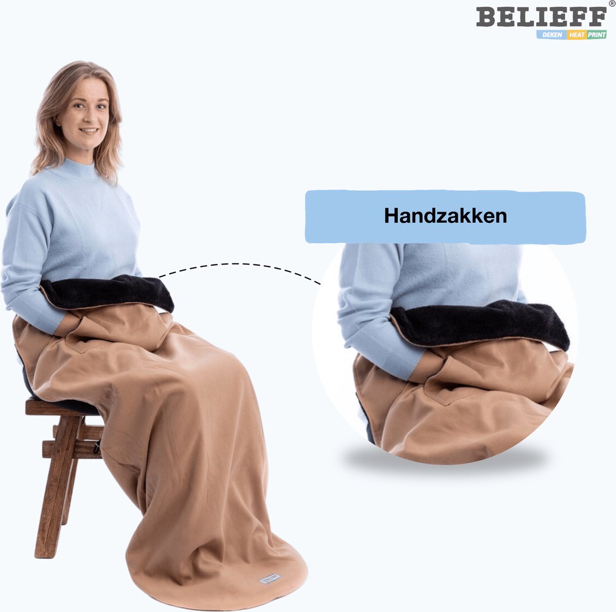 Belieff Cozy Deken (M) – Dikke Warmte Deken Fleece – Voetenzak Volwassene - Fleece Plaid – Fleece Deken - Warmtedeken – Warmte Deken Elektrisch Voor Op De Bank (Exclusief Heating Systeem) - Beige — cadeau in Wonen & Interieur - foto 3