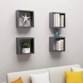 The Living Store Kubus wandschappenset - Hoogglans grijs - 30 x 15 x 30 cm - Bewerkt hout