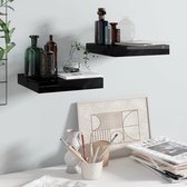 The Living Store Wandplanken - set van 2 - hoogglans zwart - honingraat MDF en metaal - 23 x 23.5 x 3.8 cm