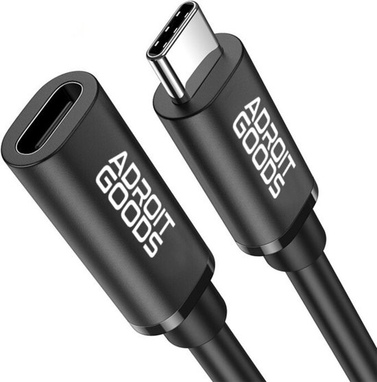 AdroitGoods Usb-C Verlengkabel - 10Gbps - Female naar Male adapter - 2 Meter - Zwart