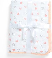 Couverture bébé en coton biologique, couverture bébé la plus douce pour berceau/lit, avec 3 couches de tissu doux, motifs réversibles, 2 mousselines, flanelle au milieu, 95 x 120 cm - Coeurs Pink