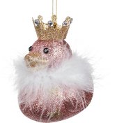 Viv! Christmas Kerstornament - Badeend met gouden kroon - veren - roze goud - 9cm