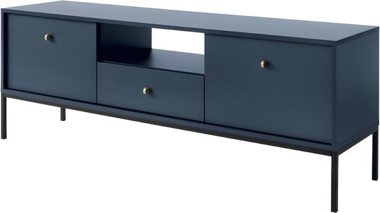 TV-meubel BOGDAN - 2 deuren, 1 lade en 1 nis - Blauw L 154 cm x H 56 cm x D 39 cm