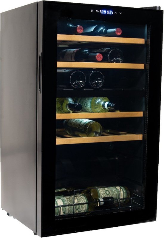 Vinata Premium Wijnkoelkast Cristallo Vrijstaand - Zwart - 33 flessen - 85 x 49.5 x 43 cm - Glazen deur