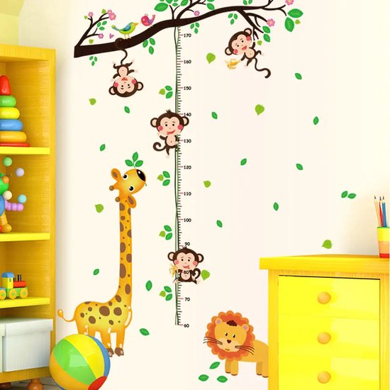 Muursticker-Muurdecoratie-Wanddecoratie-Babykamer-Kinderkamer-Slaapkamer-Groeimeter-Giraffe-Dieren-60x90cm