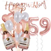 59 Jaar Verjaardag Cijferballon 59 - Feestpakket Snoes Ballonnen Pop The Bottles - Rose White Versiering
