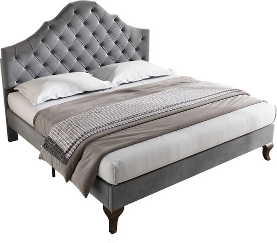 Lit double rembourré Merax - Lit pour 2 personnes avec tête de lit réglable - Grijs