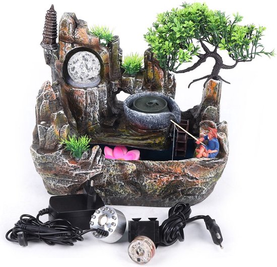Kamerfontein indoor tafelfontein desktop waterval met LED-verlichting bureau fontein decoratie fontein
