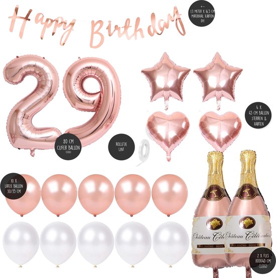 Ballon numéro 29 ans anniversaire 29 – Forfait fête Ballons Snoes Pop The Bottles – Décoration rose White