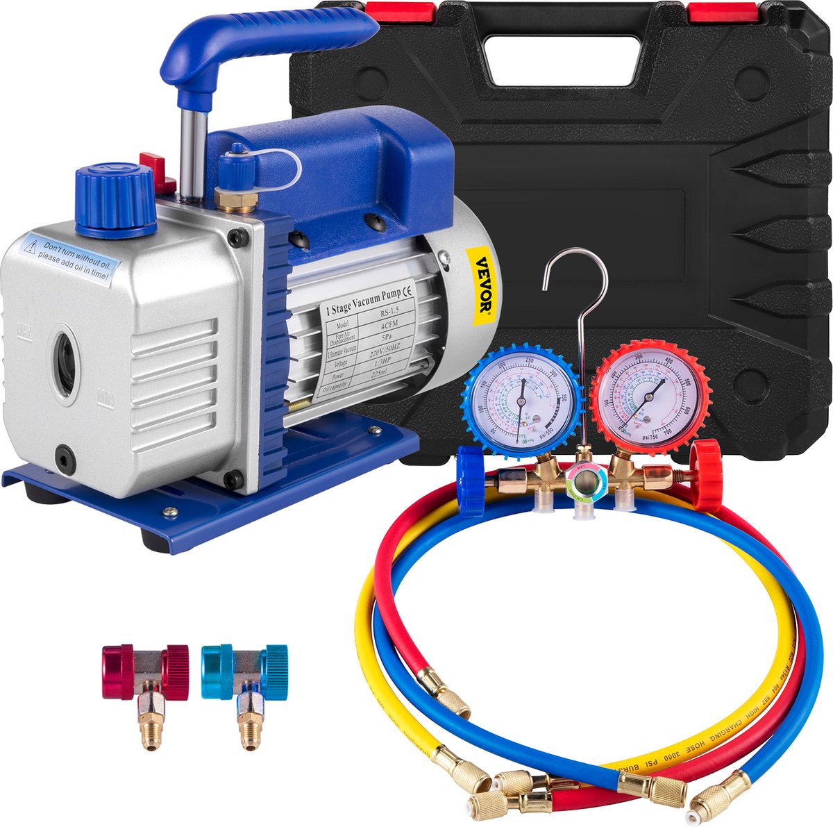 VEVOR Vacuümpomp Vacuumpomp Airco Vacuumpomp R134A R502 R22 R12 4Cfm Vacuümpomp Hvac A/C Koelmiddel W/4Valve Spruitstukmeter