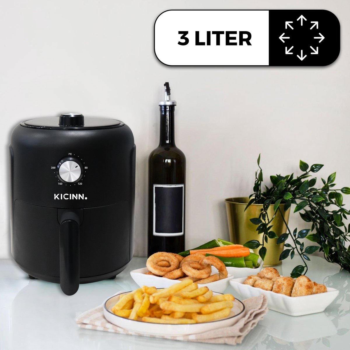 Kicinn Airfryer - Airfryer XL - Hetelucht friteuse - 3 Liter - 1000 Watt - Zwart — afbeelding 7