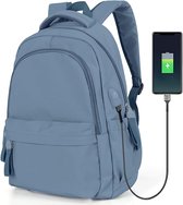 SHOP YOLO-sac à dos pour ordinateur portable étanche avec USB-sac à dos d'école avec compartiment pour ordinateur portable-14 pouces-bleu clair