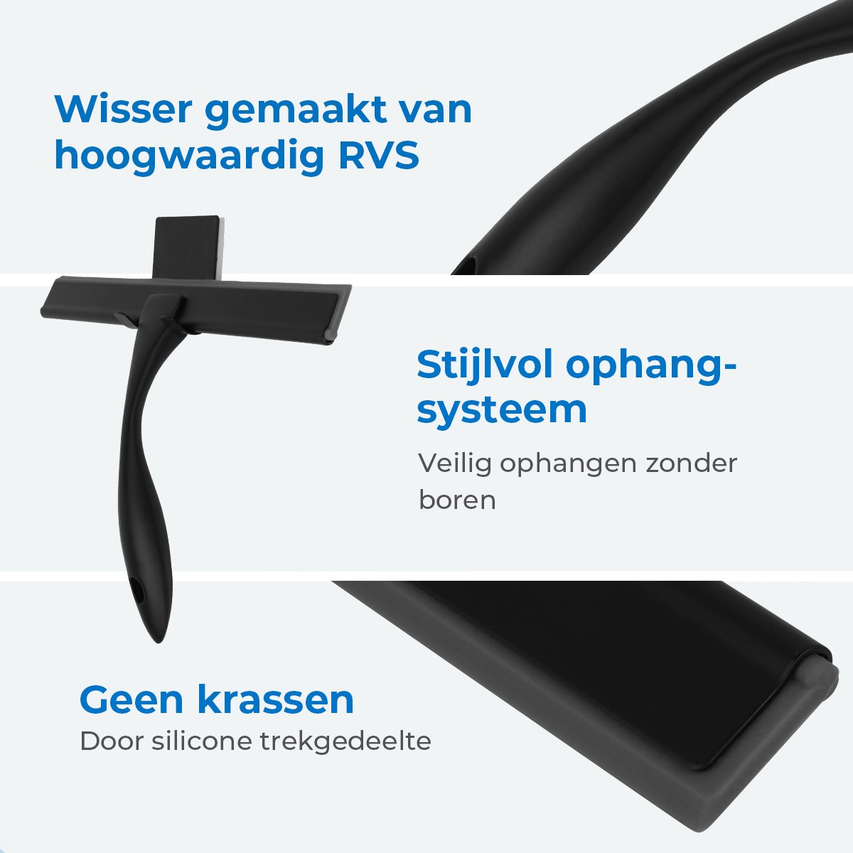 Sanova Luxe Douchewisser Roestvrij Zwart Vloertrekker Met Steel Vloerwisser Trekker Douche En Badkamer Vloer 597626145