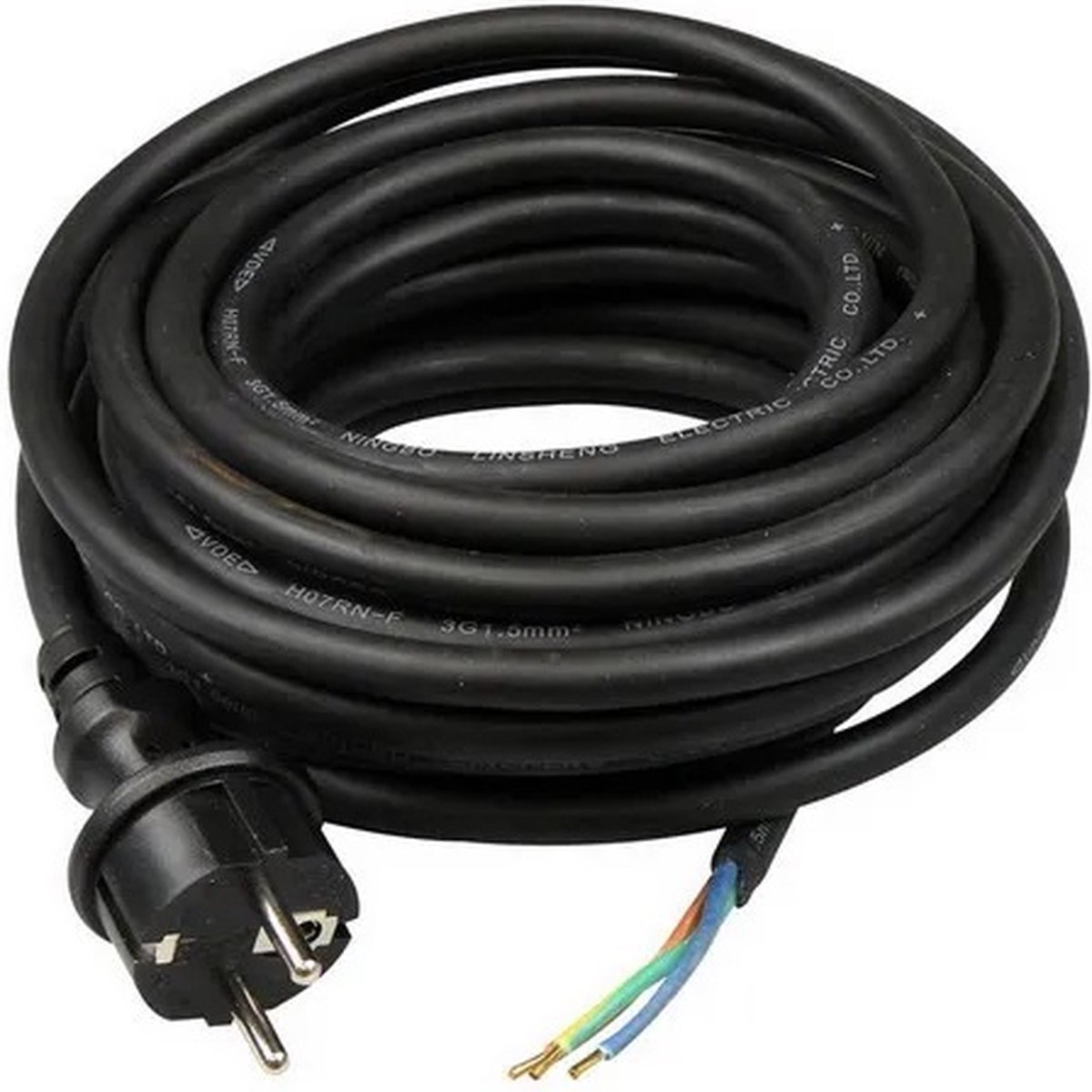 Stroomkabel rubber 1,5mm² schuko stekker 10 meter