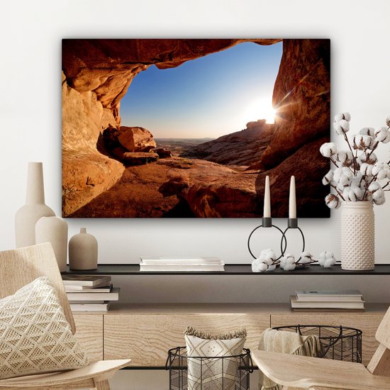 Tableau sur toile - Toile sur toile - Grotte - Désert - Nature - Soleil - Décoration murale - 90x60 cm - Toile - Salon