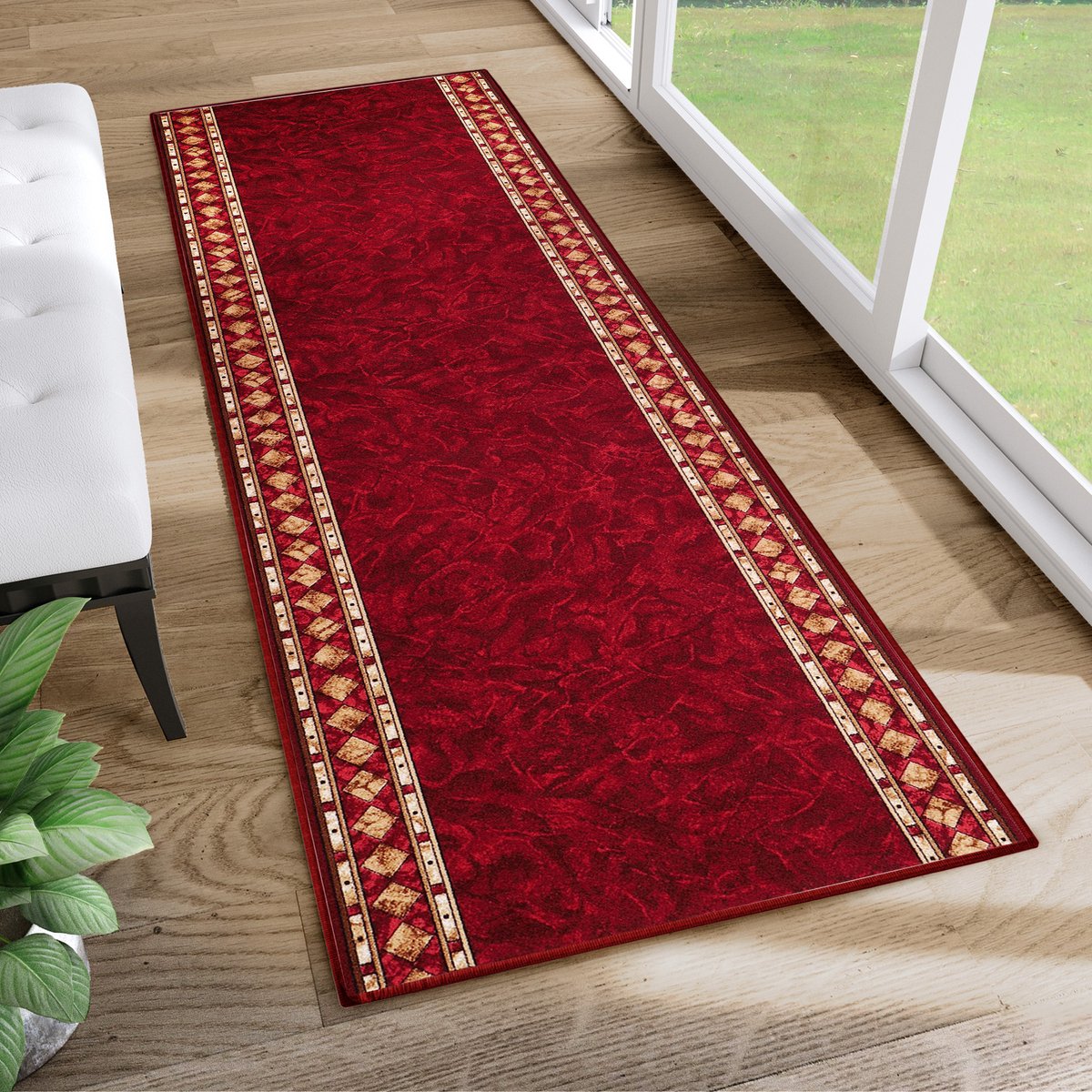 Tapiso Tapijtloper Antislip - Rood Beige Klassiek Oosters Gangloper Keukenloper Rubber Onderkant Maat- 120x1100
