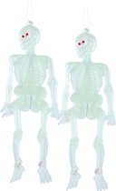 Horror skeletjes - 20x - glow in the dark - hangend - 14 cm - Halloween decoratie