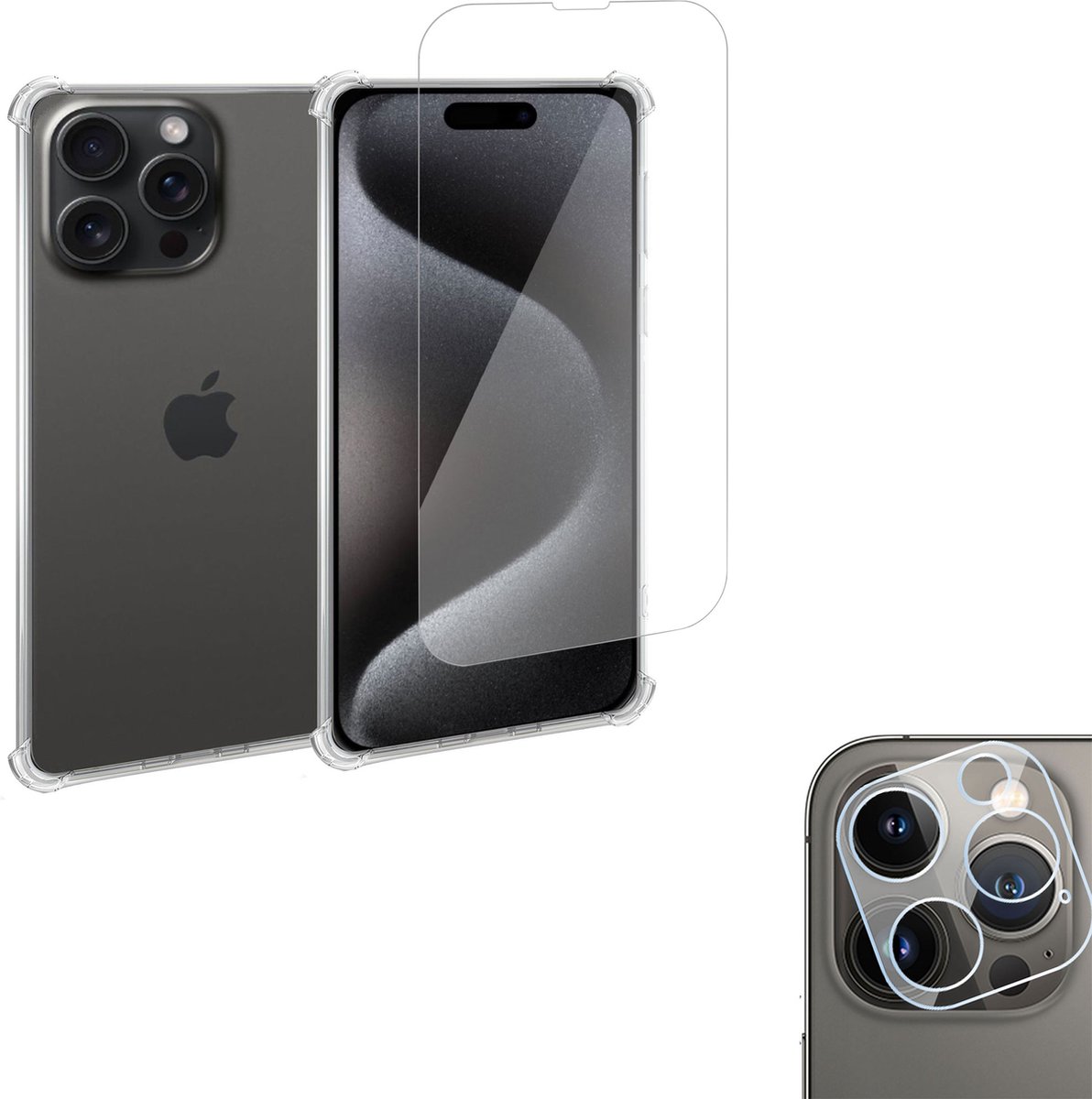 Geschikt voor iPhone 15 Pro Shockproof Hoesje + Screenprotector + Camera Beschermglas – Proteqt+