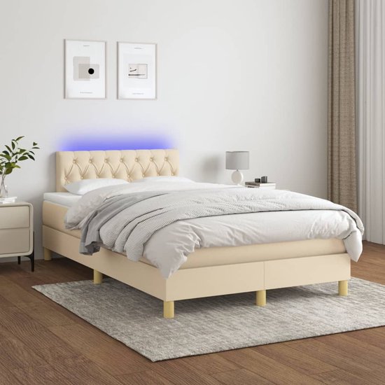 The Living Store Bed Boxspring - Crème - 203 x 120 x 78/88 cm - Verstelbaar hoofdbord - Kleurrijke LED-verlichting - Pocketvering matras - Huidvriendelijk topmatras - Inclusief montagehandleiding - USB-aansluiting