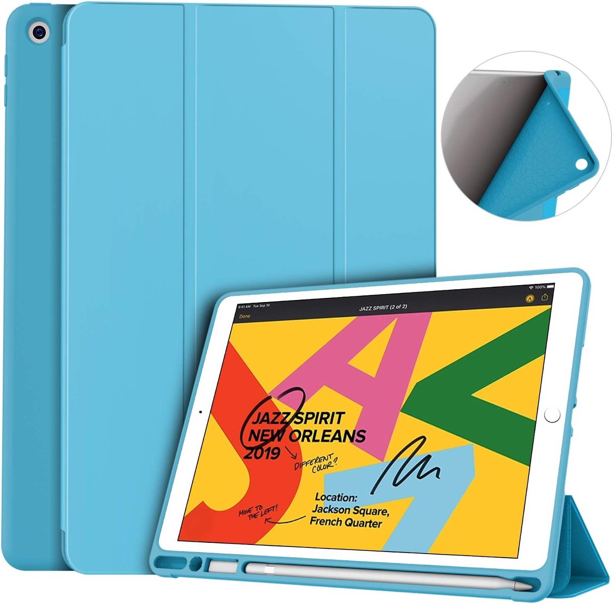 Phreeze Trifold Hoes - Geschikt voor iPad 10.2 (2019/2020/2021) Hoesje - Tablethoes met Pen Houder en Vouwbare Standaard - Licht Blauw