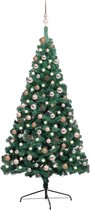 The Living Store Kunstsierboom Halfrond 180 cm PVC - Met LED-verlichting - Incl - Kerstballen en Piek