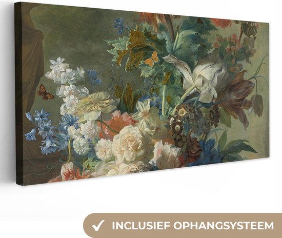 Canvas Schilderij Stilleven met bloemen - Schilderij van Jan van Huysum - 80x40 cm - Wanddecoratie