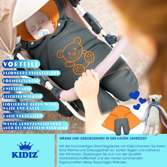 KIDIZ® Baby Slaapzak voor Buggy Voetenzak voor Autostoeltje & Wandelwagen Babyschaal, voor Winter met Kap + Babyslaapzak Deken voor Maxi-Cosi & Kinderwagen alle Gordelsystemen 3 & 5-Puntsgordel - Antraciet / Oranje van Merkloos — afbeelding 3