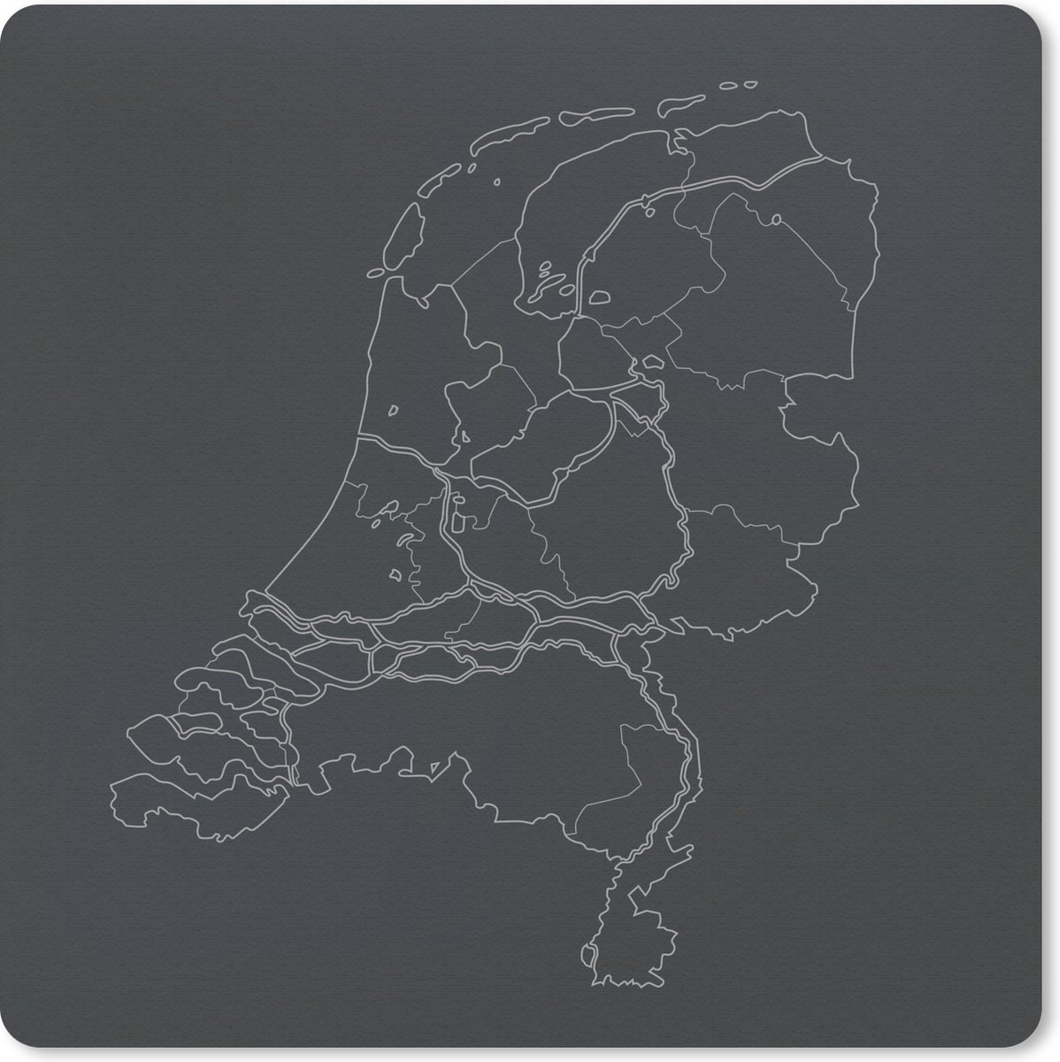 Muismat 30x30 cm - Mousepad Lijnkaart van Nederland - Muismatten