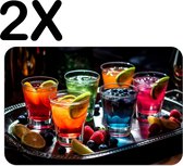 BWK Flexibele Placemat - Gekleurde Cocktails op een Dienblad - Set van 2 Placemats - 45x30 cm - PVC Doek - Afneembaar