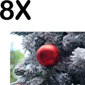 BWK Textiele Placemat - Rode Kerstbal in Besneeuwde Boom - Set van 8 Placemats - 40x30 cm - Polyester Stof - Afneembaar