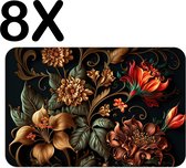 BWK Luxe Placemat - Prachtige Bloemen Kunst - Set van 8 Placemats - 45x30 cm - 2 mm dik Vinyl - Anti Slip - Afneembaar