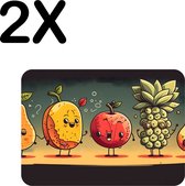 BWK Stevige Placemat - Getekend Vrolijk Fruit - Set van 2 Placemats - 40x30 cm - 1 mm dik Polystyreen - Afneembaar