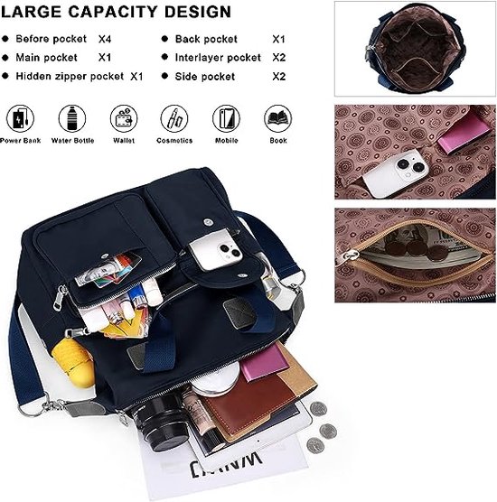 HUA ANGEL Schoudertas Met Grote Capaciteit Waterdicht Reizen Unsex Nylon Handtassen Met Ritssluiting Crossbody Zachte Tassen Voor Vrouwen Heren Anti