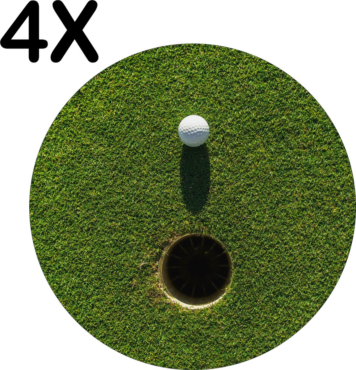 BWK Stevige Ronde Placemat - Golfbal Bijna in het Putje - Set van 4 Placemats - 50x50 cm - 1 mm dik Polystyreen - Afneembaar
