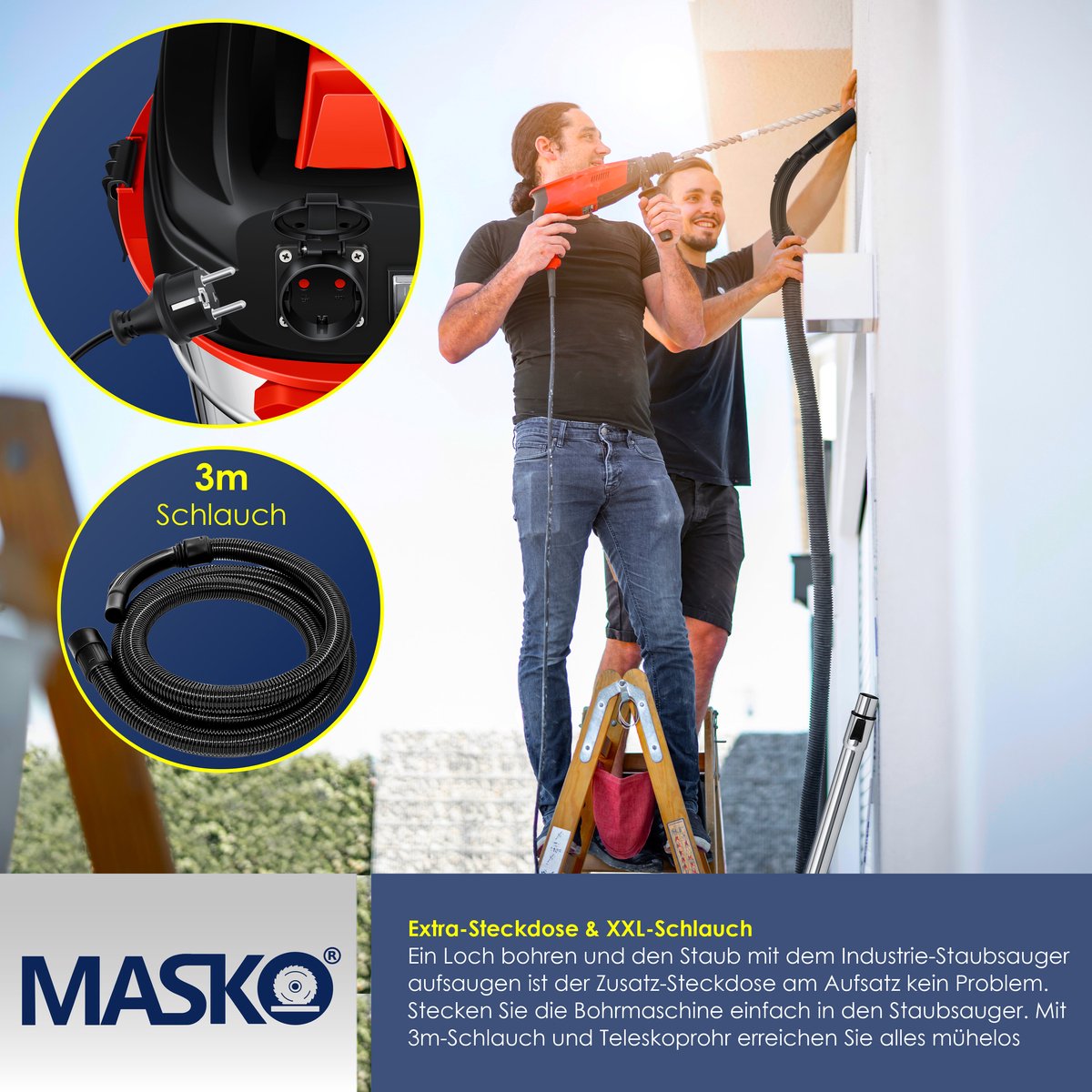 MASKO® Alleszuiger Nat- en Droogzuiger 1800W + stopcontact, Blaasfunctie, Droog- & natzuigen | Industriële stofzuiger vuilreservoir 30L Bouwstofzuiger - Rood – foto 3