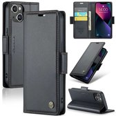 CaseMe - Hoesje geschikt voor iPhone 15 Plus - Retro Wallet Book Case - Met Magnetische Sluiting - Zwart