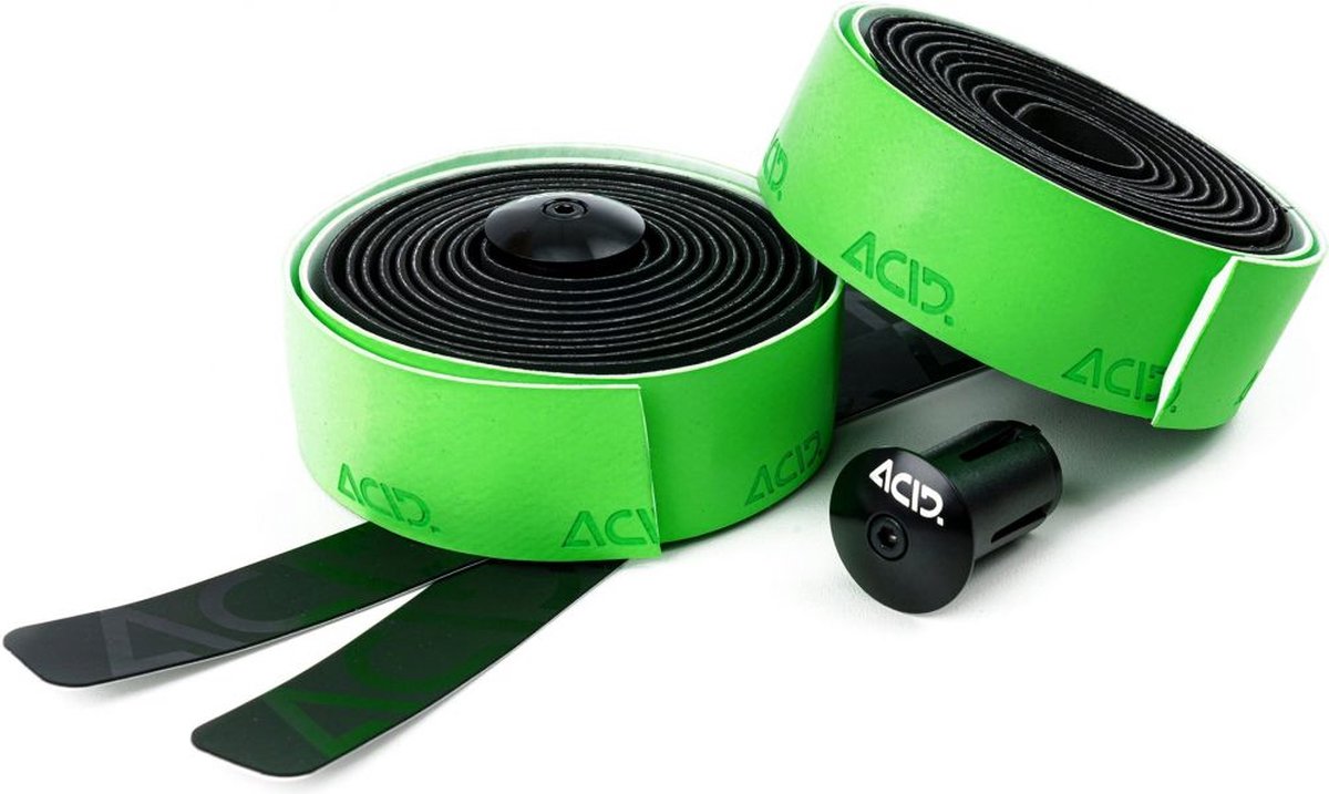 ACID Bar Tape RC 2.5 - Stuurlint - Polyurethaan met microvezels en nano-afwerking - Plakstrook - Aluminium stuurdoppen - 2000 x 30 x 2.5 mm - Groen/Zwart